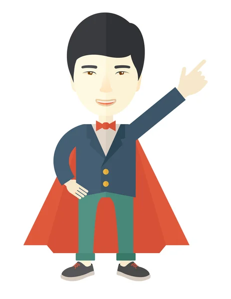 Hero chinese man pointing up high to the sky. — Stock Vector