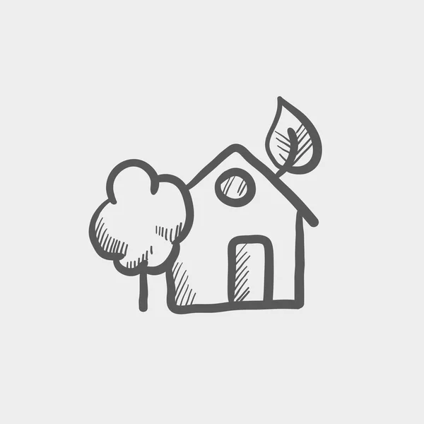 House with leave and tree sketch icon — Stockový vektor