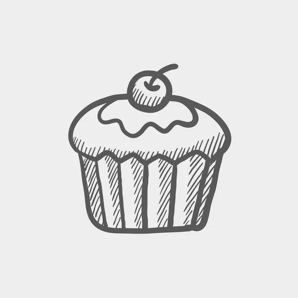 Cupcake mit Himbeer-Skizze-Symbol — Stockvektor