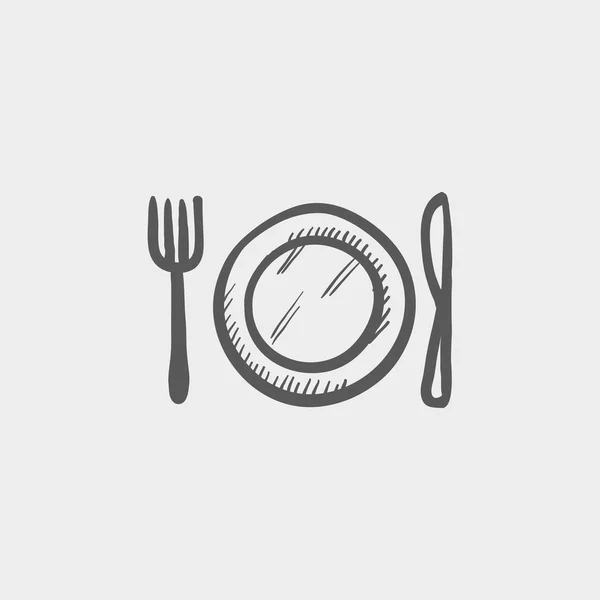 Plate, knife and fork sketch icon — Stock Vector