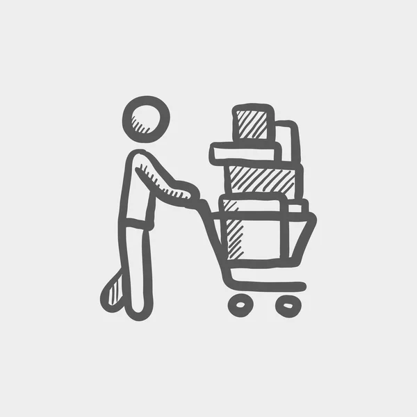 Nákupní košík plné nákupní tašky skica ikony — Stockový vektor