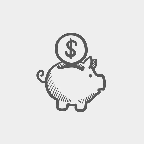 Hucha y moneda de dólar icono de boceto — Vector de stock