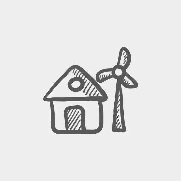 House with windmill sketch icon — Stock Vector