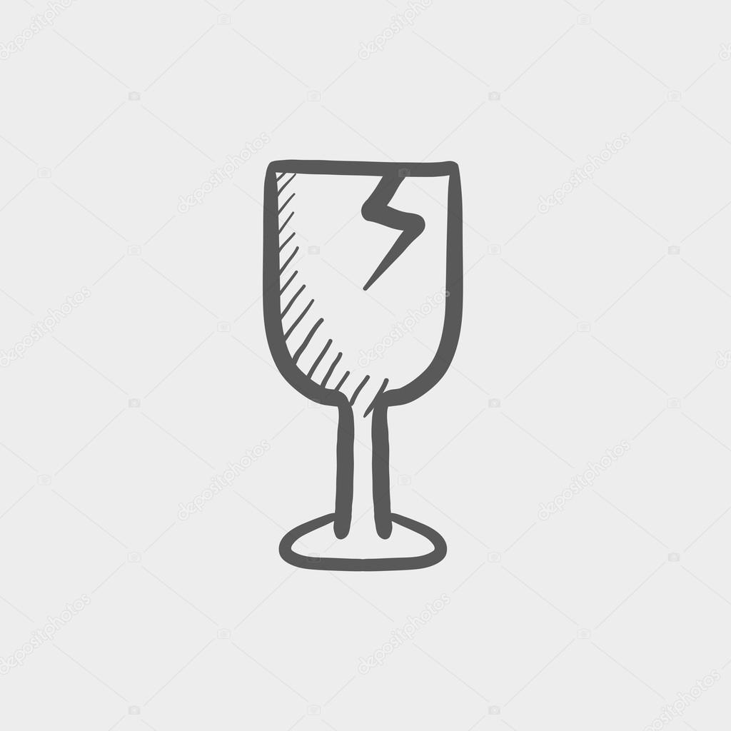 Broken glass wine, fragile sketch icon