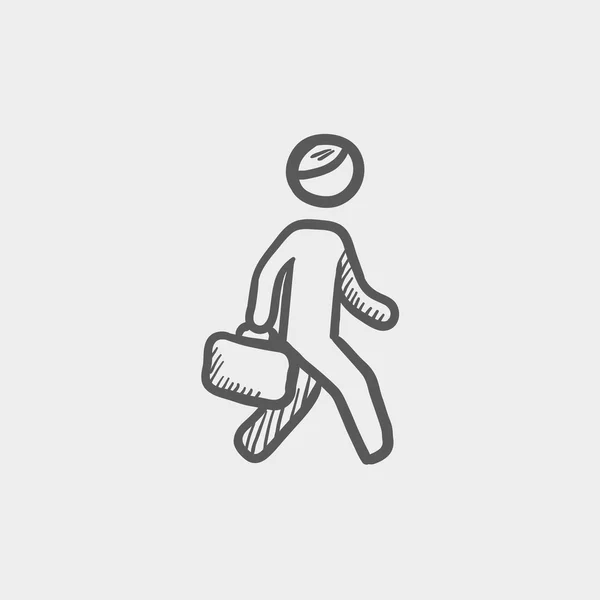 Homem andando com ícone de esboço de pasta —  Vetores de Stock