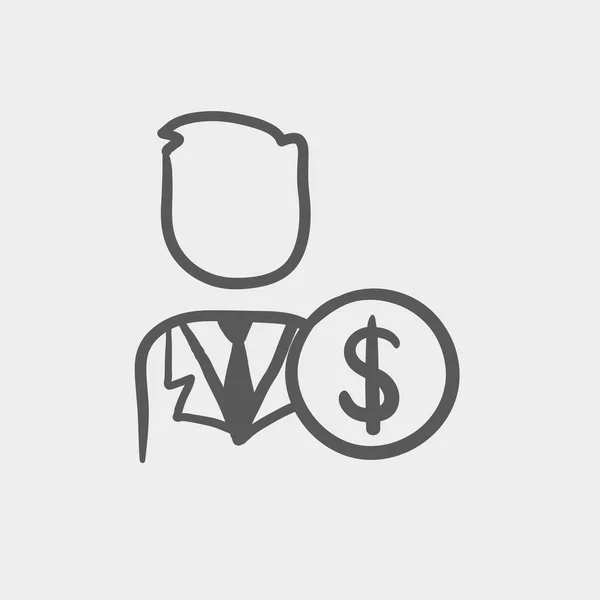 Hombre con signo de dólar icono del boceto — Vector de stock