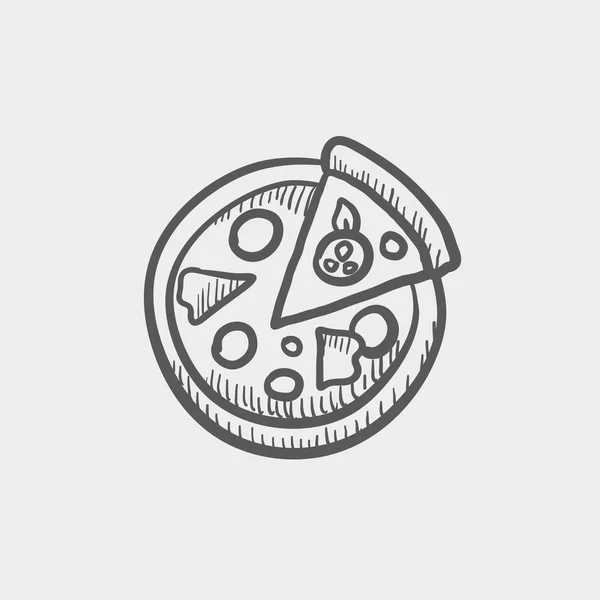 Whole pizza with slice sketch icon — Stock Vector