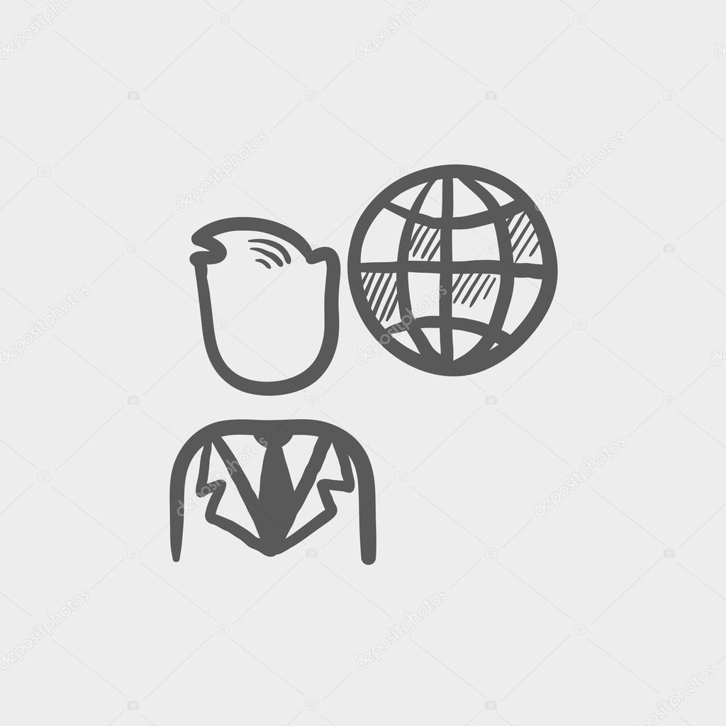 Businessman with global sketch icon