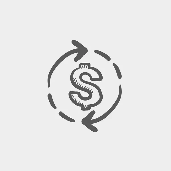 Symbole dollar avec flèche croquis icône — Image vectorielle