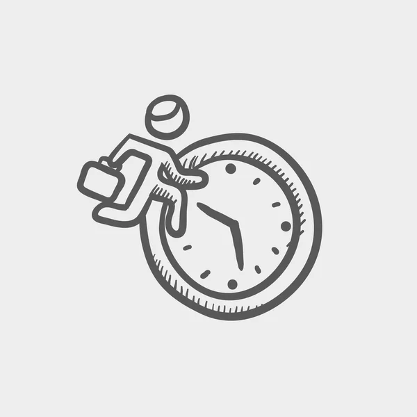 Hombre corriendo en el tiempo icono del boceto — Vector de stock