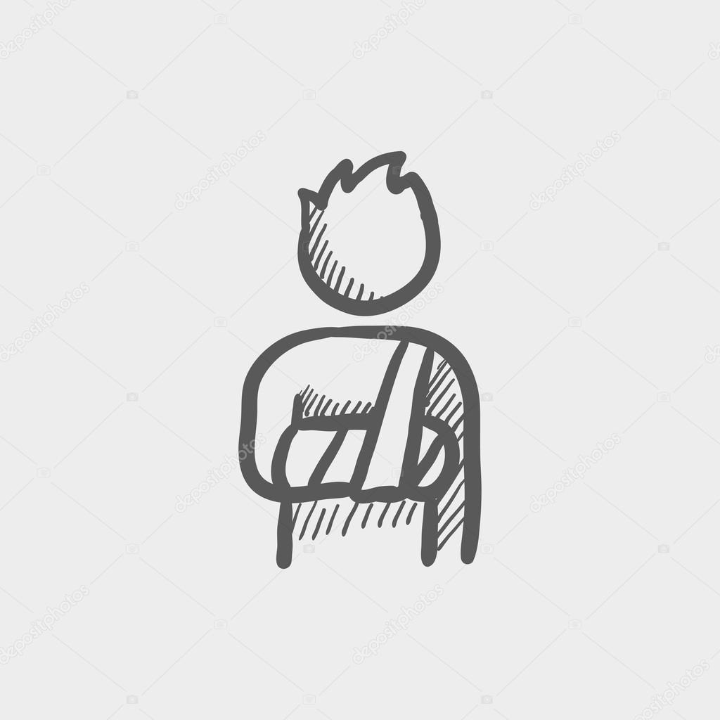 Injured man with bandages sketch icon