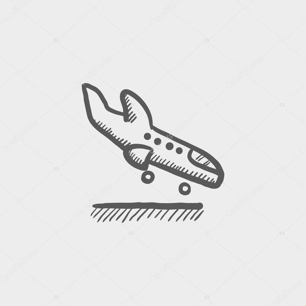 Airplane landing sketch icon