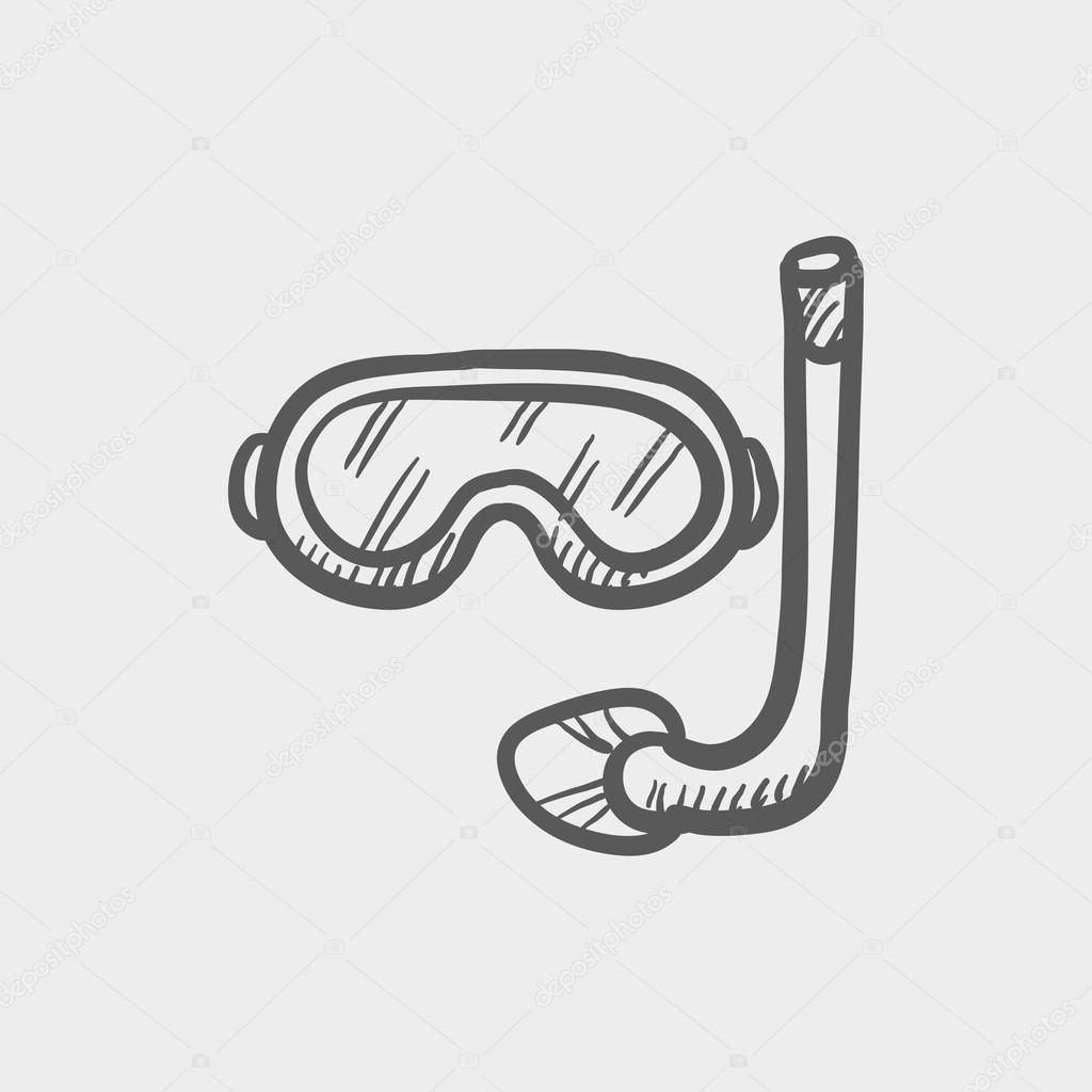 Snorkel and mask for diving sketch icon