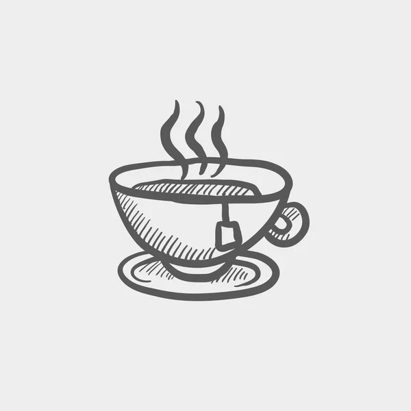 Té caliente en un icono de boceto de taza — Archivo Imágenes Vectoriales