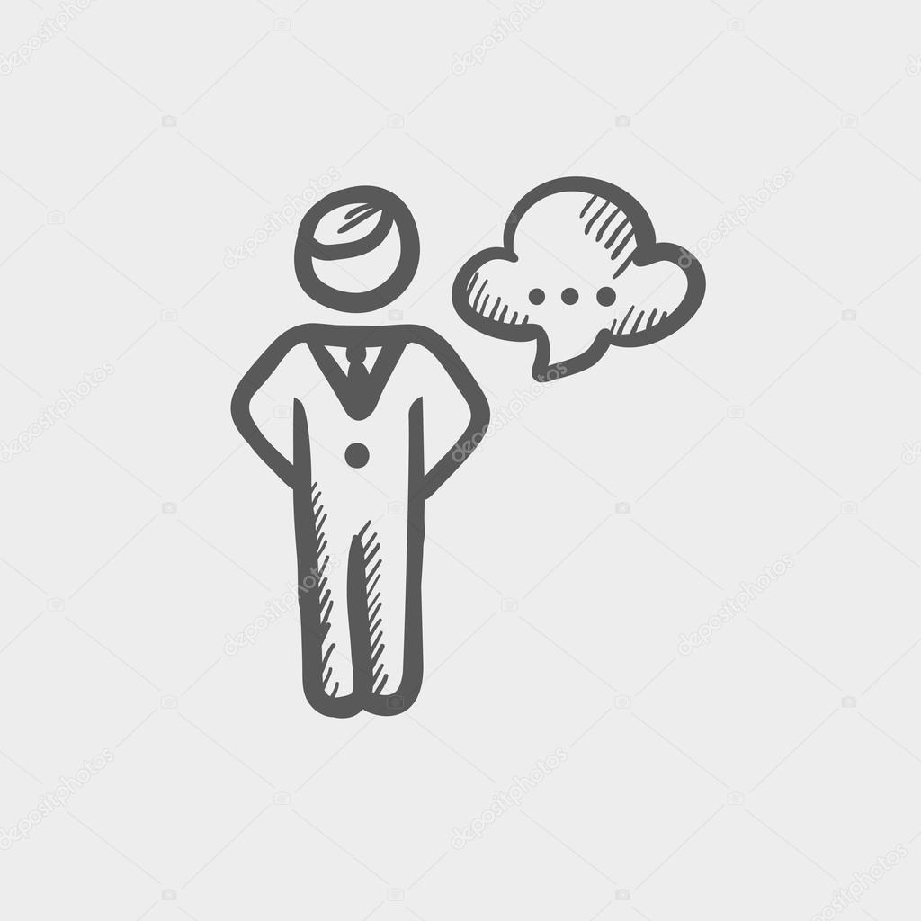 Businessman with speech bubble sketch icon 