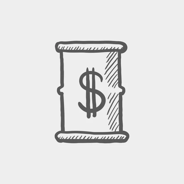 Barrell com ícone de esboço símbolo dólar — Vetor de Stock