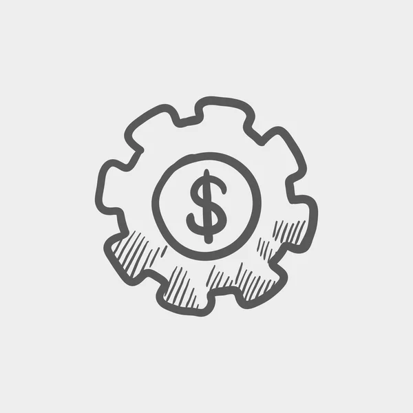 Dinero icono de boceto de engranaje — Vector de stock