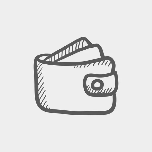Monedero con dinero y tarjeta de crédito icono de boceto — Vector de stock