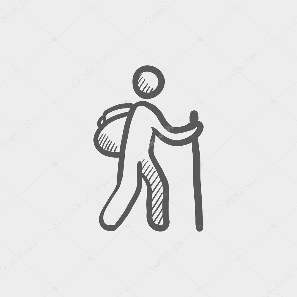 Hiking exercise sketch icon