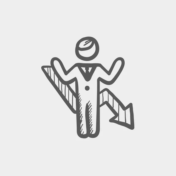 Man with arrow down sketch icon — Stock Vector