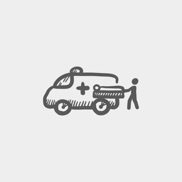 Homem e ambulância carro esboço ícone — Vetor de Stock