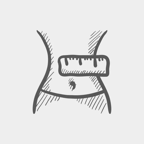 Slimming belly with measuring tape sketch icon — Stok Vektör