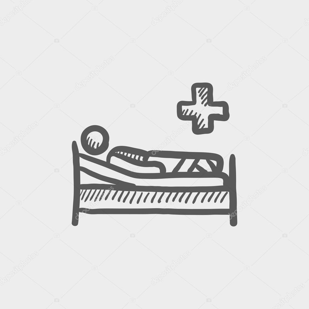 Patient is lying in medical bed sketch icon