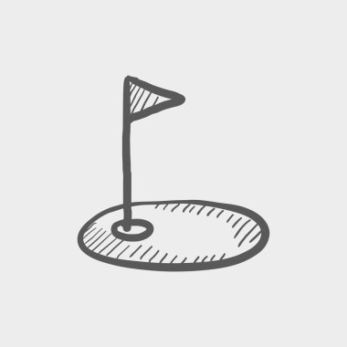 Golf flag in hole sketch icon