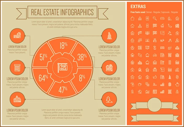 Real Estate Line Design Infographic Template — Wektor stockowy