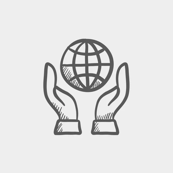 Dos manos sosteniendo icono de boceto globo — Archivo Imágenes Vectoriales