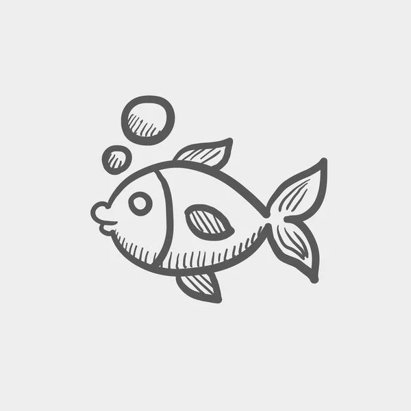 Little fish under water sketch icon — Stock Vector