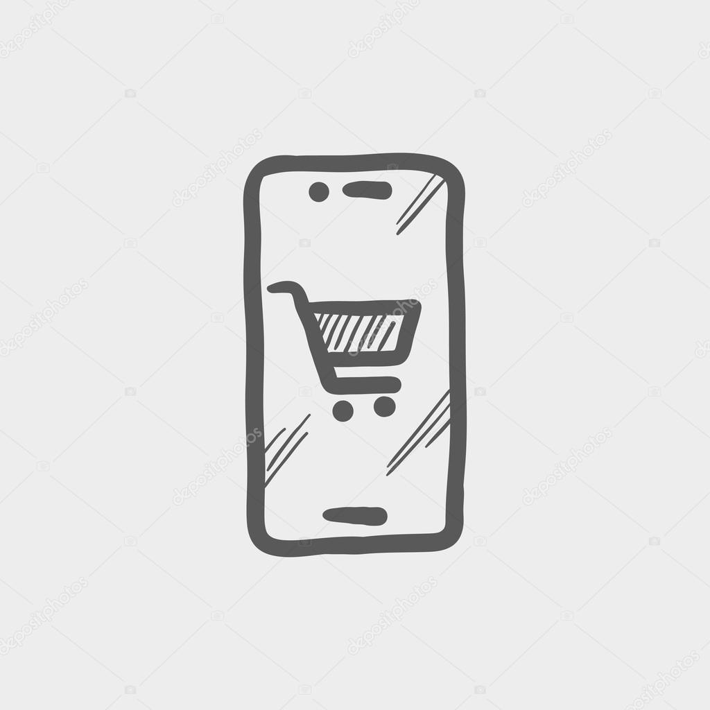 Signboard of shopping cart sketch icon