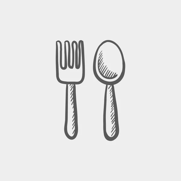 汤匙和叉子素描图标 — 图库矢量图片