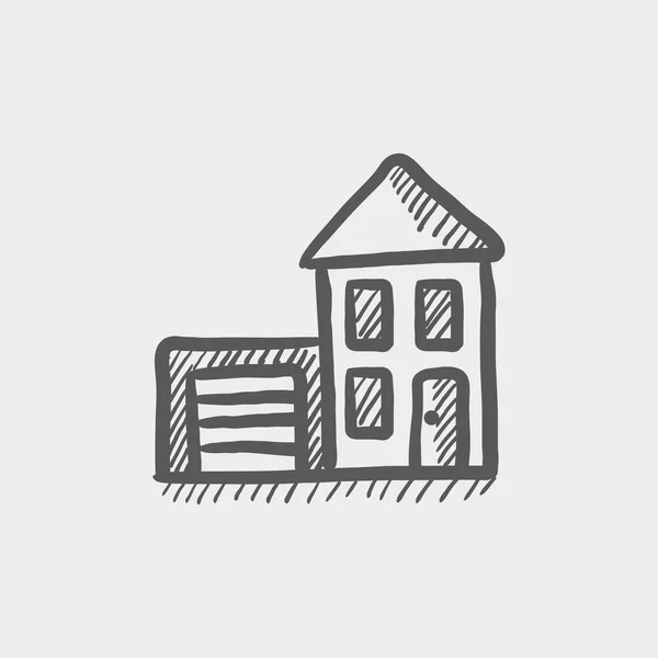 Hus med garage skiss ikon — Stock vektor