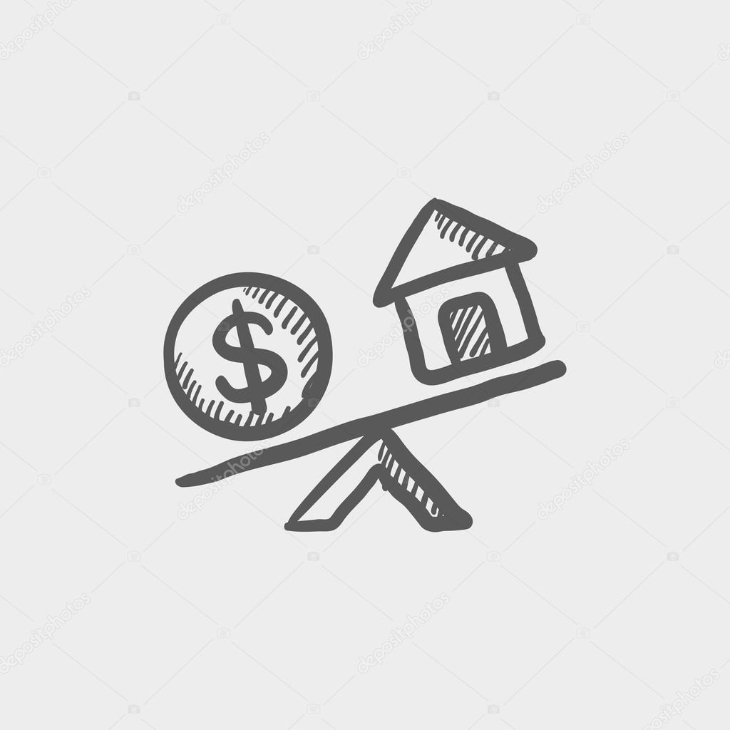 Compare or exchange home to money sketch icon
