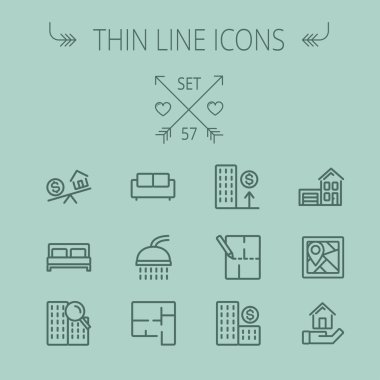 Emlak ince çizgi Icon set