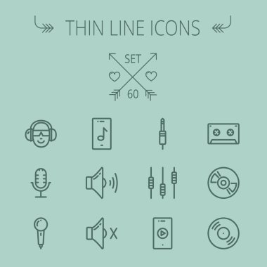 Müzik ve eğlence ince çizgi Icon set