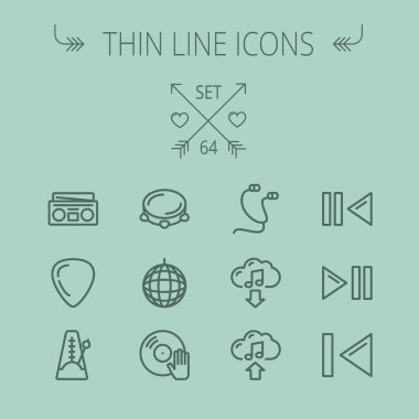 Müzik ve eğlence ince çizgi Icon set