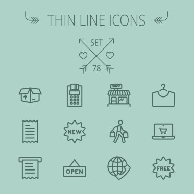 İnce çizgi Icon set alışveriş iş