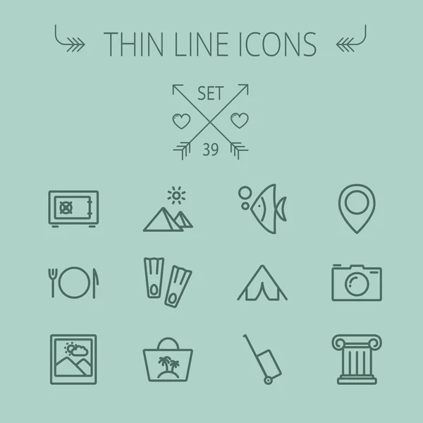 Viaje conjunto de iconos de línea delgada — Vector de stock