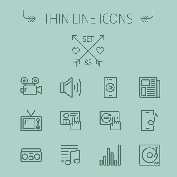Conjunto de iconos de línea delgada Mutimedia — Vector de stock