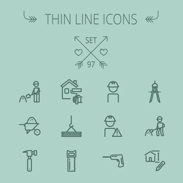 İnşaat ince çizgi Icon set — Stok Vektör