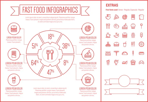 Fast Food Line Design Infographic Template — ストックベクタ