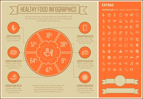 Healthy Food Line Design Infographic Template — Stock Vector