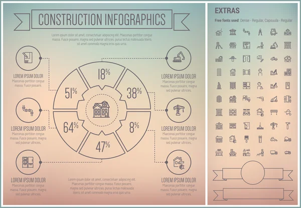 Plantilla Infográfica de Diseño de Línea de Construcción — Archivo Imágenes Vectoriales