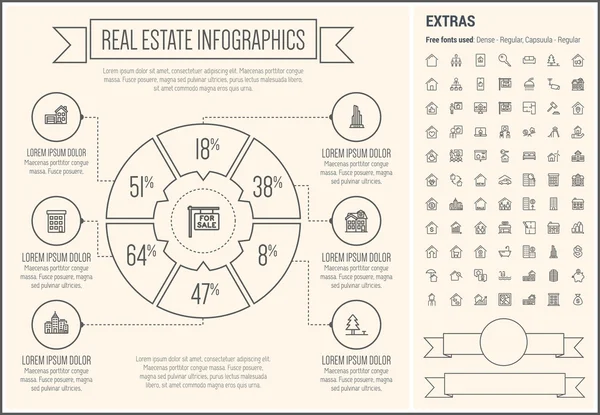 Real Estate Line Design Infographic Template — 图库矢量图片