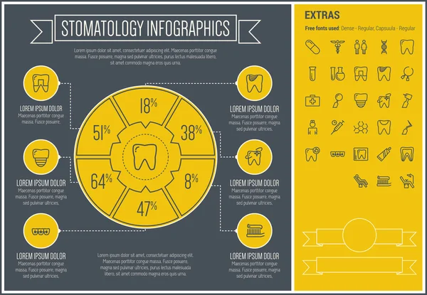 Stomatology Line Design Infographic Template — Stock vektor