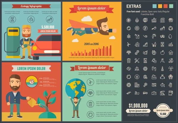 Plantilla de infografía de diseño plano Ecología — Vector de stock