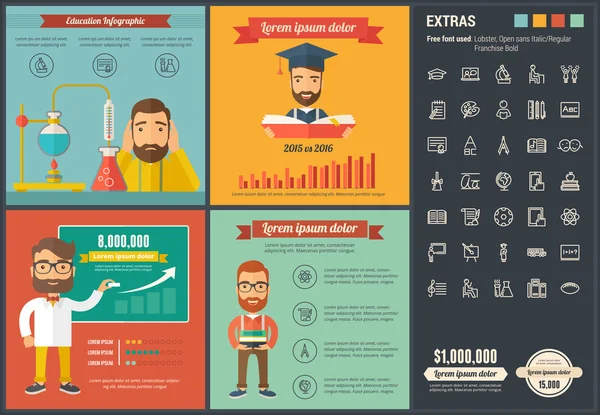 Plantilla de infografía de diseño plano de educación — Vector de stock