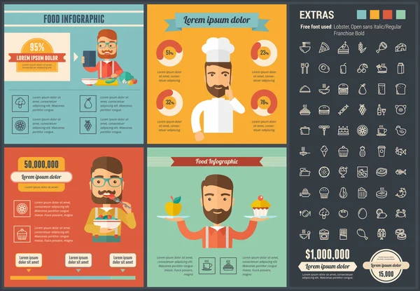 Templat Infografis desain datar makanan - Stok Vektor